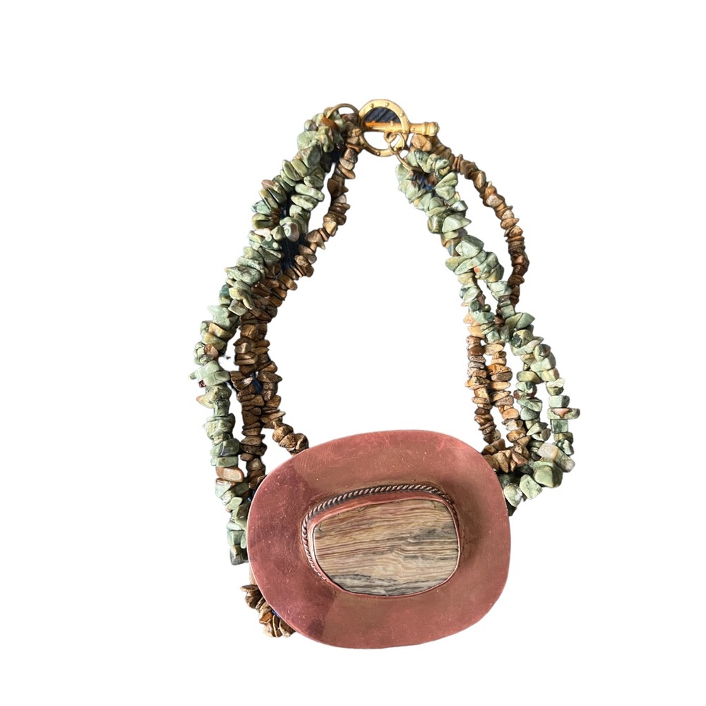 Vintage Stone & Copper Statement Necklace Chunky … - image 2
